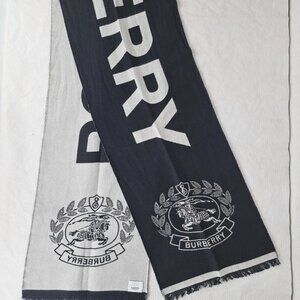 BURBERRY London Horseferry House Monogram Two Tone Knit Wool Black/White SCARF